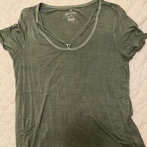 Green T-shirt with embellished neckline